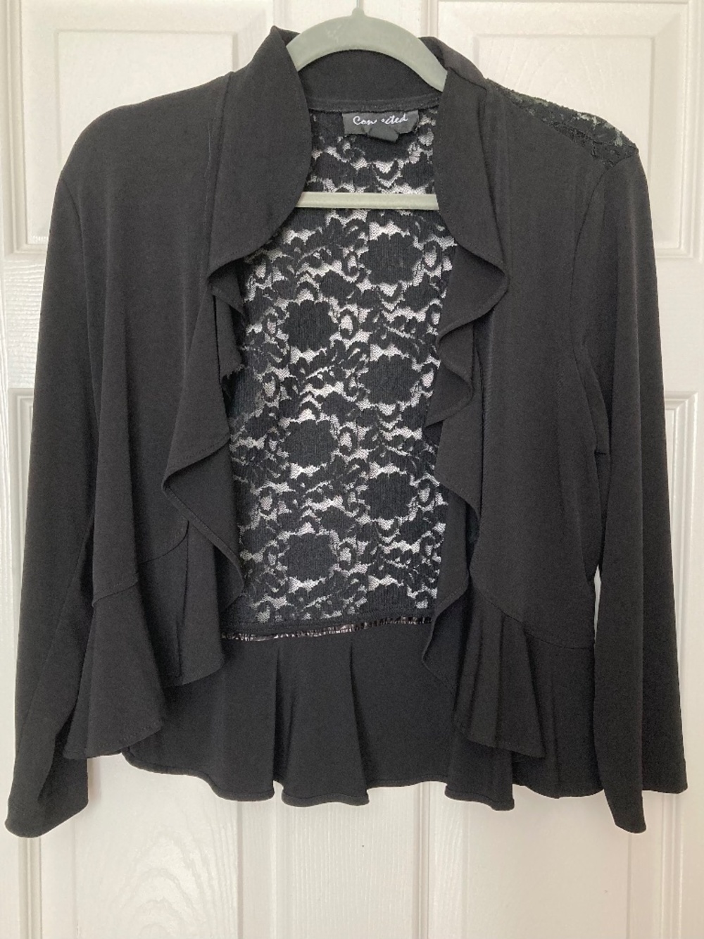 Connected apparel Black Lace-Back Ruffled Open Cardigan - Picture 1 of 3